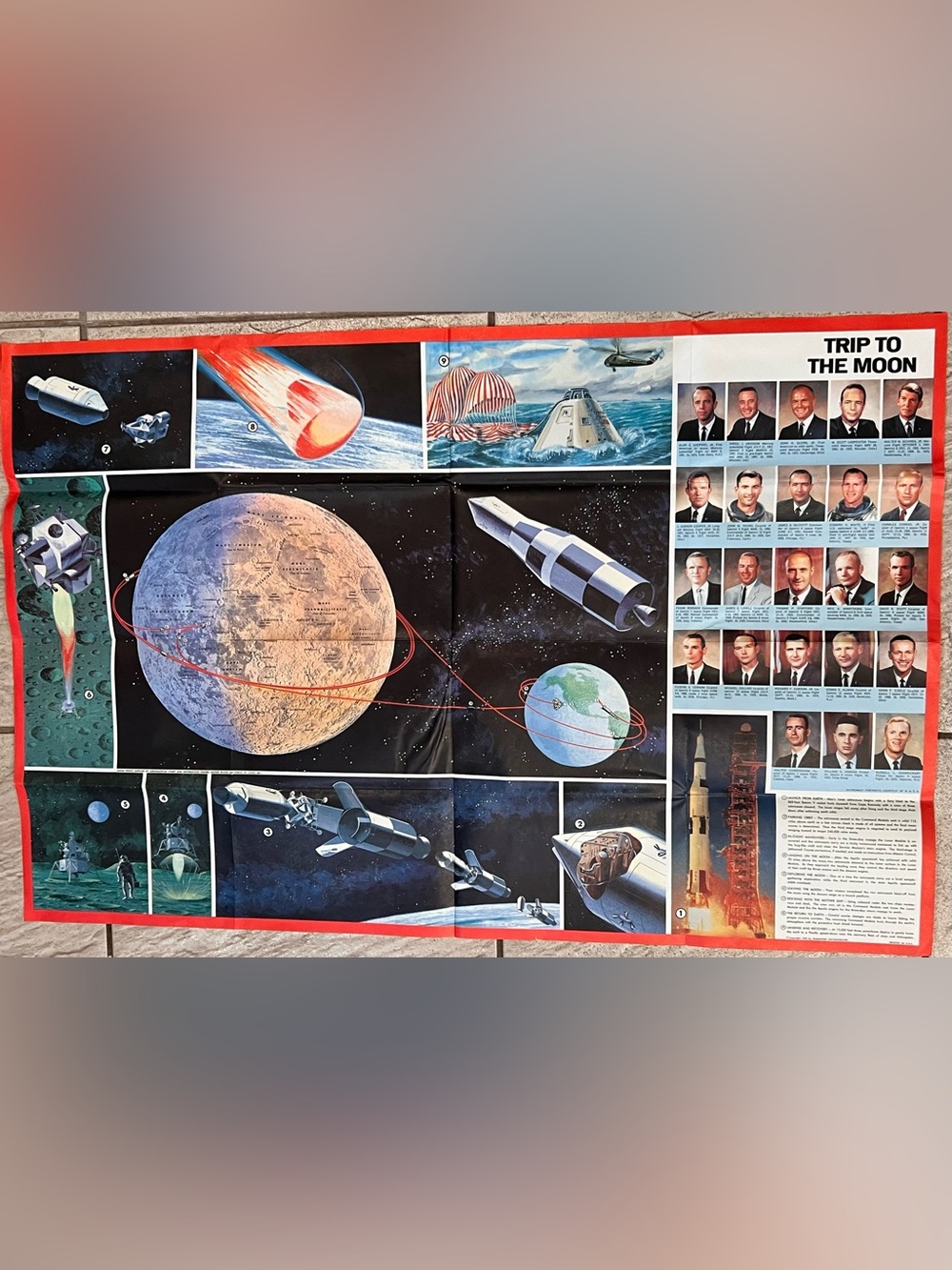 1969 Hammond Trip to The Moon VTG Poster NASA Astronauts Apollo Mission Space